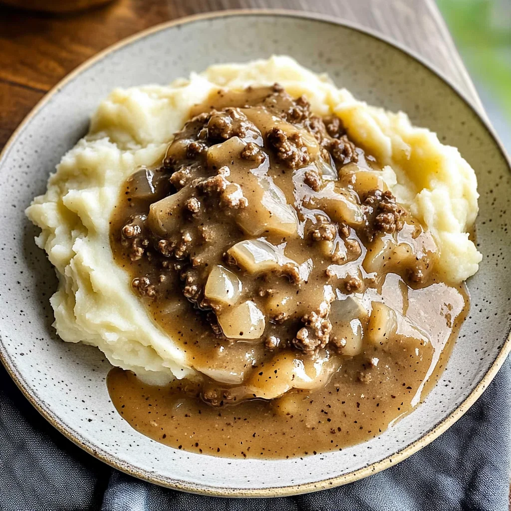 Delicious Hamburger Gravy Over Mashed Potatoes