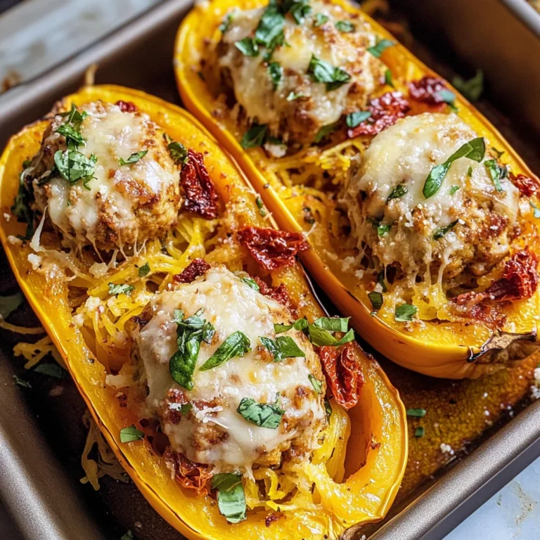 Garlic Butter Chicken Meatballs Stuffed In Spaghetti Squash:
