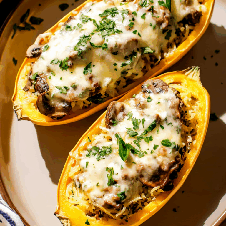 Creamy Spinach and Mushroom Stuffed Spaghetti Squash